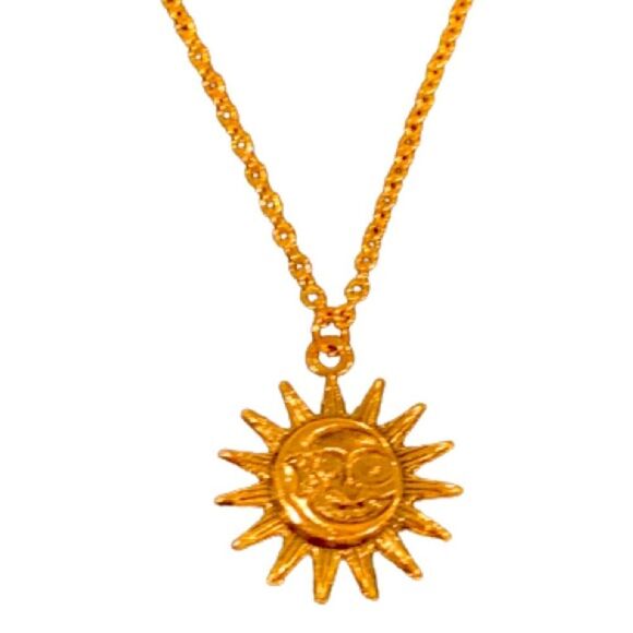 Sun and Moon Pendant Necklace - Lune & Soleil in Gold Tone, Day Night Theme - Picture 3 of 9